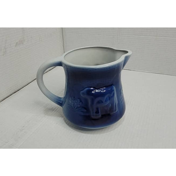 Vintage Victoria Ware Ironstone Flow Blue and White Pitcher Cow - Picture 1 of 6